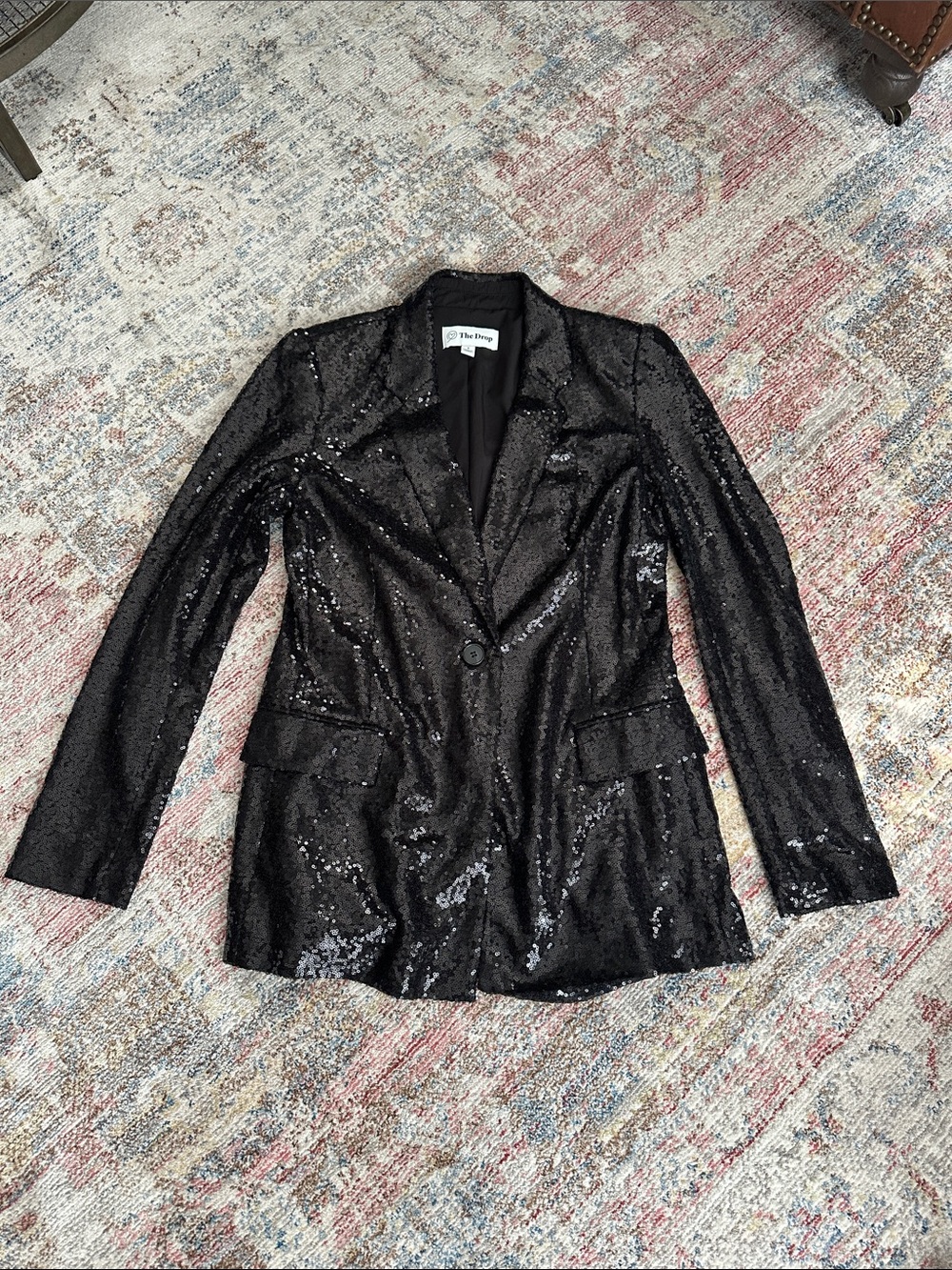 The Drop Black Sequin Single-Button Blazer Jacket-S (NWOT)